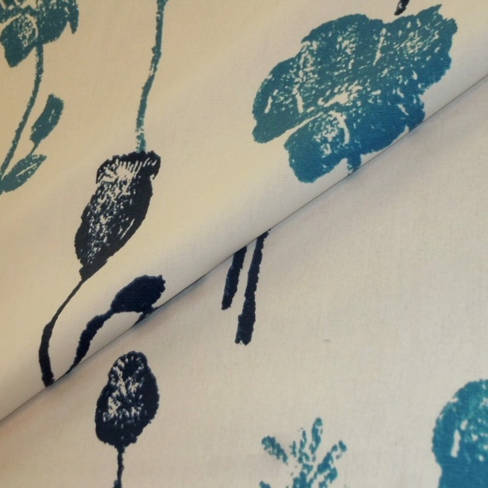 Cotton Poppy Blue on White Fabric - Picture 3 of 6